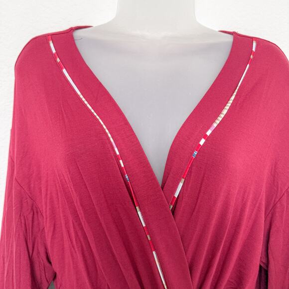 Hale Bob Womens Robe Size Large Red Bamboo Stretch Lounge Belted Kimono‎ Style - Picture 4 of 10